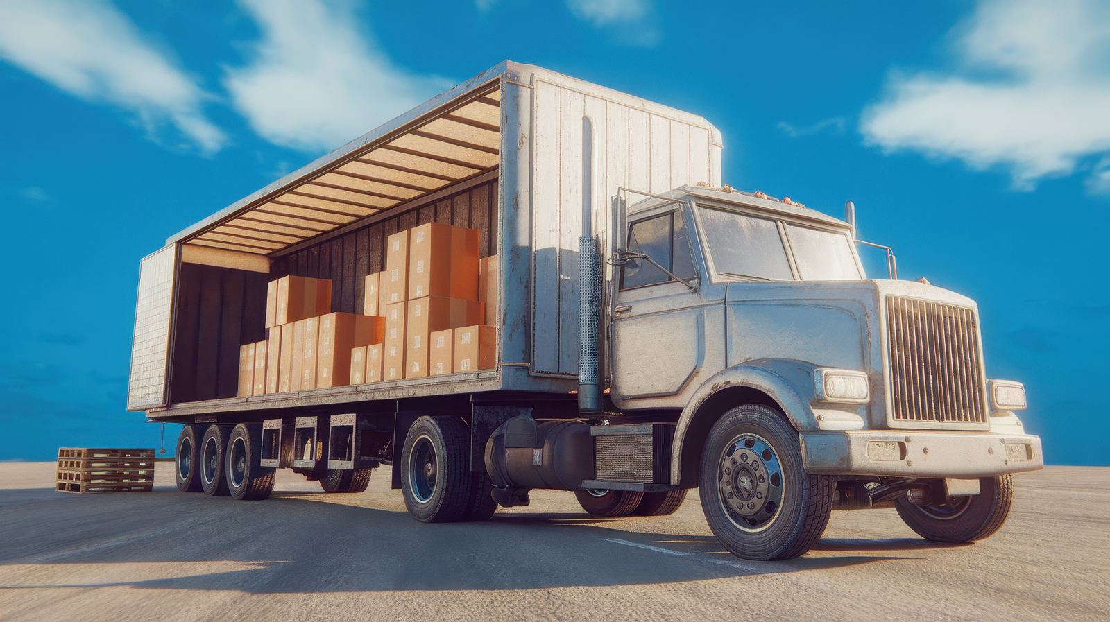 Interstate moving truck loaded with boxes